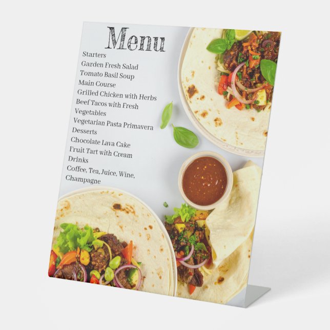 Elegante Wedding Menu Card - Modernes Essen Sockelschild (Vorderseite)