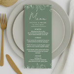 Elegante Wedding Menu Card Personalisiert mit Name Menükarte<br><div class="desc">Fügen Sie Ihrem Hochzeitstisch eine stilvolle und persönliche Touch mit dieser wunderschön gestalteten Hochzeitskarte hinzu. Mit eleganter Typografie und einer anpassbaren Anordnung können Sie die Namen der Paare, das Hochzeitstag, Vorspeise, Vorspeise, Vorspeise und Dessert leicht einschließen. Dieses Menü, das sich perfekt für moderne, gemütliche, rustikale oder formelle Hochzeiten eignet, fügt...</div>
