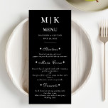 Elegante Wedding Menu Cards Menükarte<br><div class="desc">Diese eleganten,  modernen Servietten aus Hochzeit oder Brautparty sind in einem schlichten Schwarz-Weiß-Stil gehalten,  der minimalistisch wirkt. Fügen Sie Ihre Initialen oder Monogramme hinzu,  um sie komplett zu Ihrem eigenen zu machen.</div>