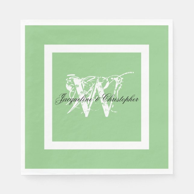 Elegante Wedding Monogram Name Chic Soft Mint Gree Serviette (Vorderseite)