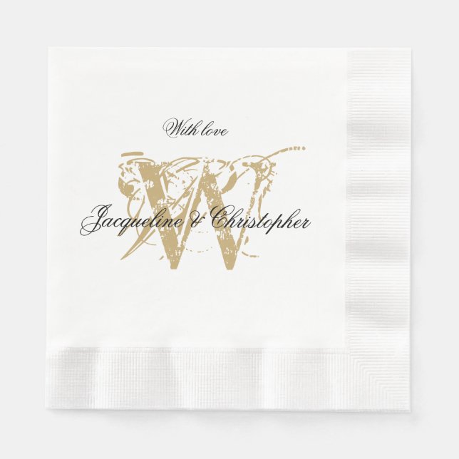 Elegante Wedding Monogram + Names Chic White Serviette (Vorderseite)