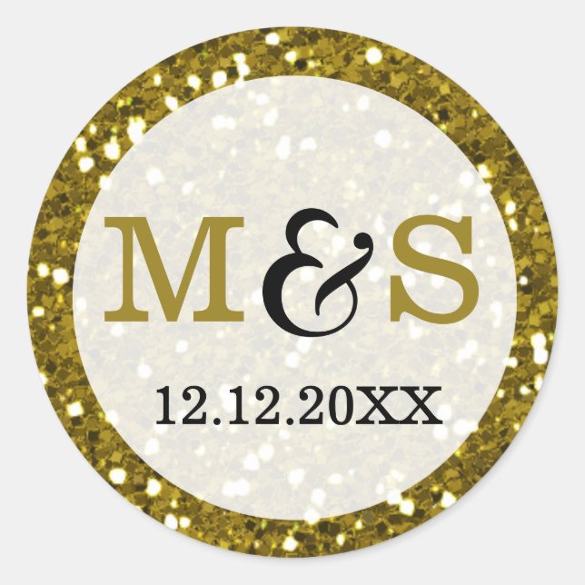 Elegante Wedding Monogram Siegel | Gold-Glitzer Runder Aufkleber (Vorderseite)