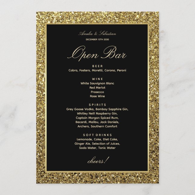 Elegante Wedding Open Bar Card Menükarte (Vorderseite)
