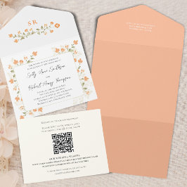 Elegante Wedding Peach Blumenkalligrafie Script All In One Einladung