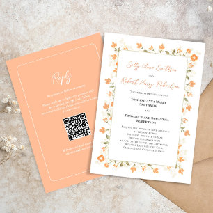 Elegante Wedding Peach Blumenkalligrafie Script Einladung