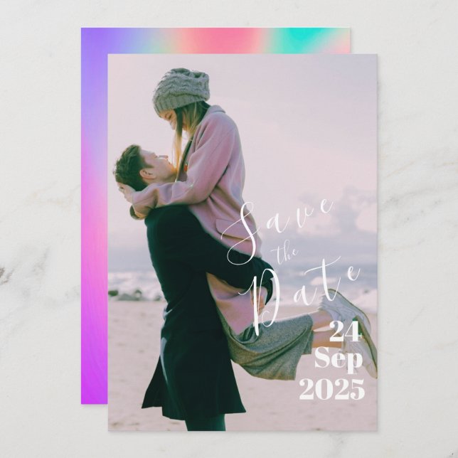 Elegante Wedding Personal Foto Multicolor Gefärbte Save The Date (Vorne/Hinten)