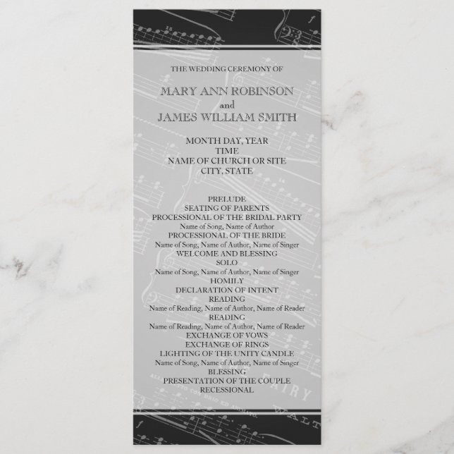 Elegante Wedding Program Sheet Black Programm (Vorderseite)