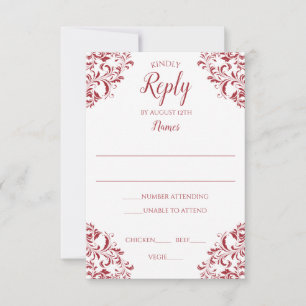 Elegante Wedding Response Card   Nadine (rot) Einladung