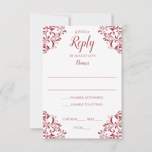 Elegante Wedding Response Card | Nadine (rot) Einladung (Vorderseite)