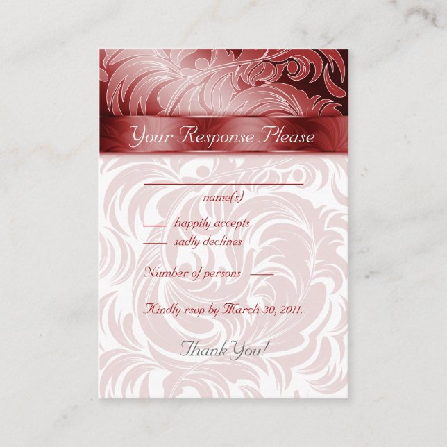 Elegante Wedding Response Cards Blumenleaf Rot Begleitkarte (Vorderseite)