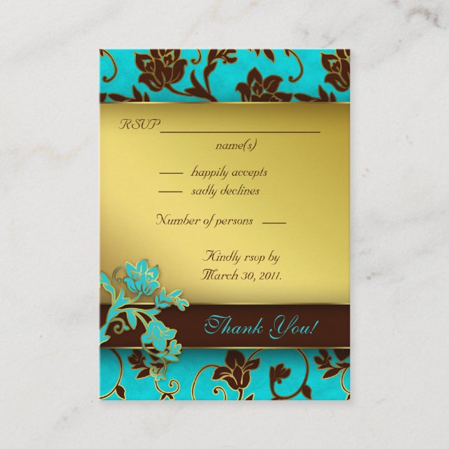 Elegante Wedding Response Cards Gold Floral BB Begleitkarte (Vorderseite)