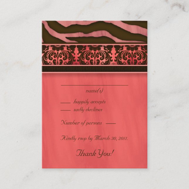 Elegante Wedding Response Cards Zebra Damask CB Begleitkarte (Vorderseite)