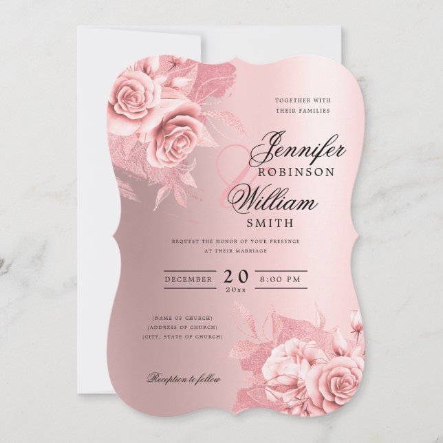 Elegante Wedding Rose Gold Floral & Foil Einladung (Vorderseite)
