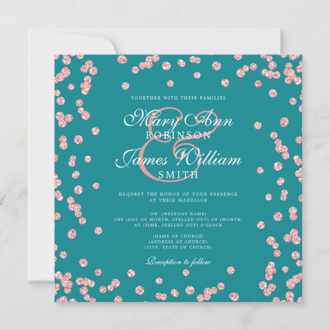 Elegante Wedding Rose Gold Glitzer Confetti Aquama (Vorderseite)