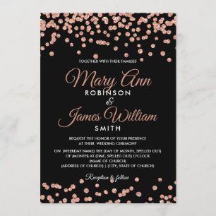 Elegante Wedding Rose Gold Glitzer Confetti Black Einladung