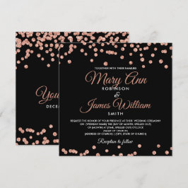 Elegante Wedding Rose Gold Glitzer Confetti Black Einladung