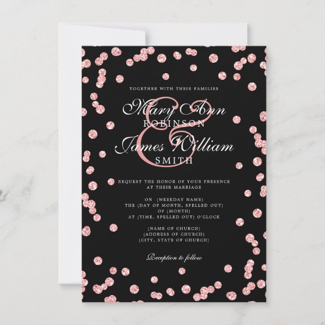 Elegante Wedding Rose Gold Glitzer Confetti Black Einladung (Vorderseite)