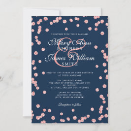Elegante Wedding Rose Gold Glitzer Confetti Navy Einladung