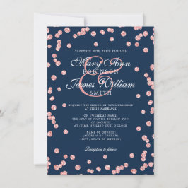 Elegante Wedding Rose Gold Glitzer Confetti Navy Einladung