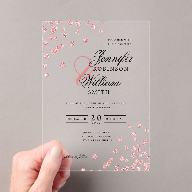 Elegante Wedding Rose Gold Glitzer Confetti Themed Acryleinladungen (Insitu (Handheld))