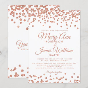 Elegante Wedding Rose Gold Glitzer Confetti White Einladung