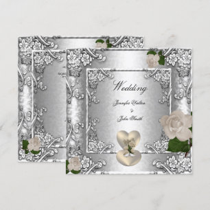 Elegante Wedding Rose Silver White Einladung