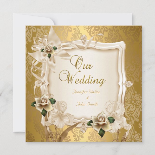 Elegante Wedding Sepia Cream Gold Rose Einladung (Vorderseite)