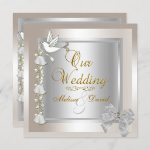 Elegante Wedding Sepia Gold Silver White Dove Einladung