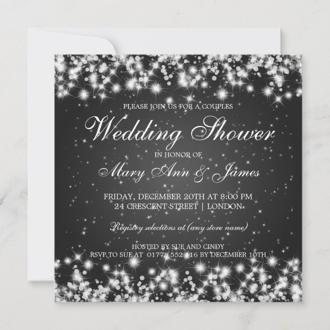 Elegante Wedding Shower Winter Sparkle Black Einladung (Vorderseite)