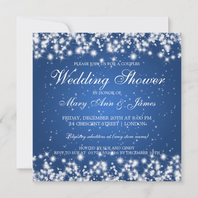 Elegante Wedding Shower Winter Sparkle Blau Einladung (Vorderseite)