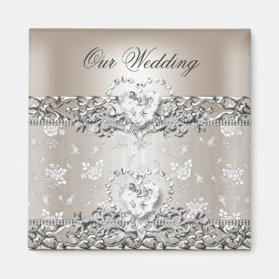 Elegante Wedding Silver Cream Diamant Herzlich wil Magnet