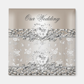 Elegante Wedding Silver Cream Diamant Herzlich wil Magnet