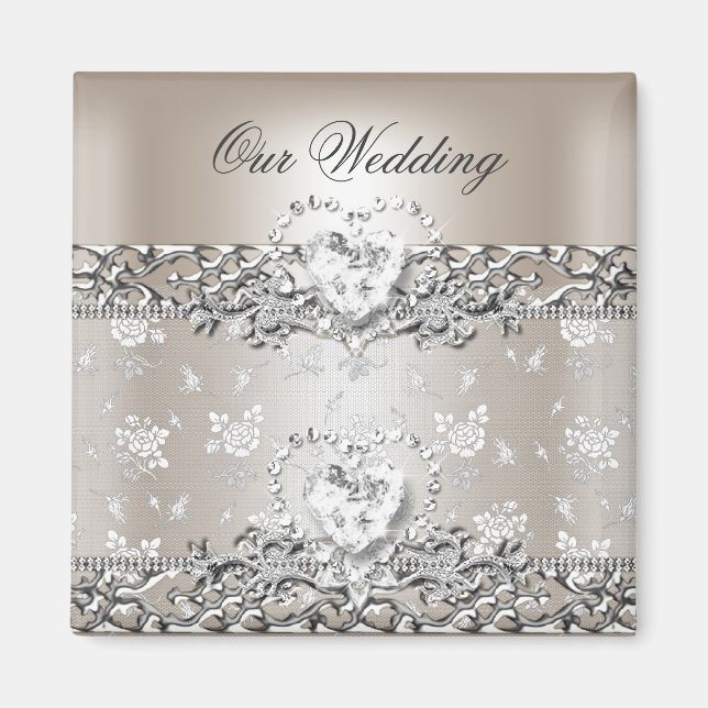 Elegante Wedding Silver Cream Diamant Herzlich wil Magnet (Vorne)