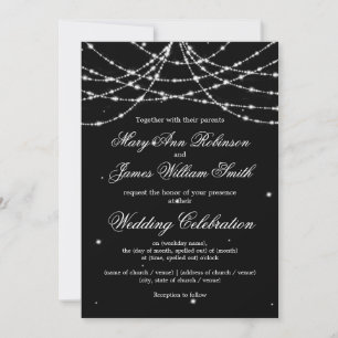 Elegante Wedding Sparkling String Black Einladung