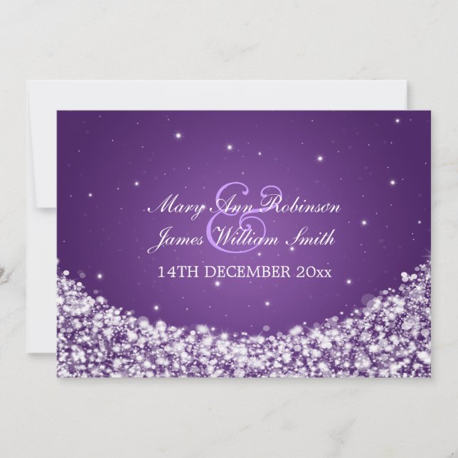 Elegante Wedding Star Sparkle Lila Einladung (Vorderseite)