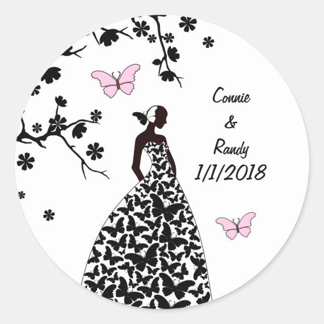 Elegante Wedding Sticker Bride machte Schmetterlin (Vorderseite)