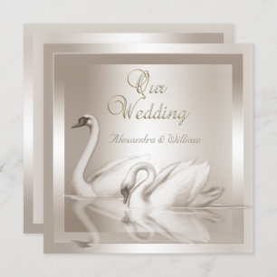 Elegante Wedding Swans Damask Cream White Einladung