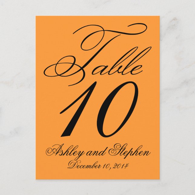 Elegante Wedding Tischnummer Cards Orange (Vorderseite)