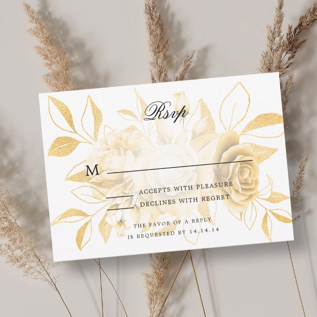 Elegante Wedding UAWG Gold Aquarellfarben RSVP Karte (Elegant Wedding RSVP Gold Watercolor Floral)