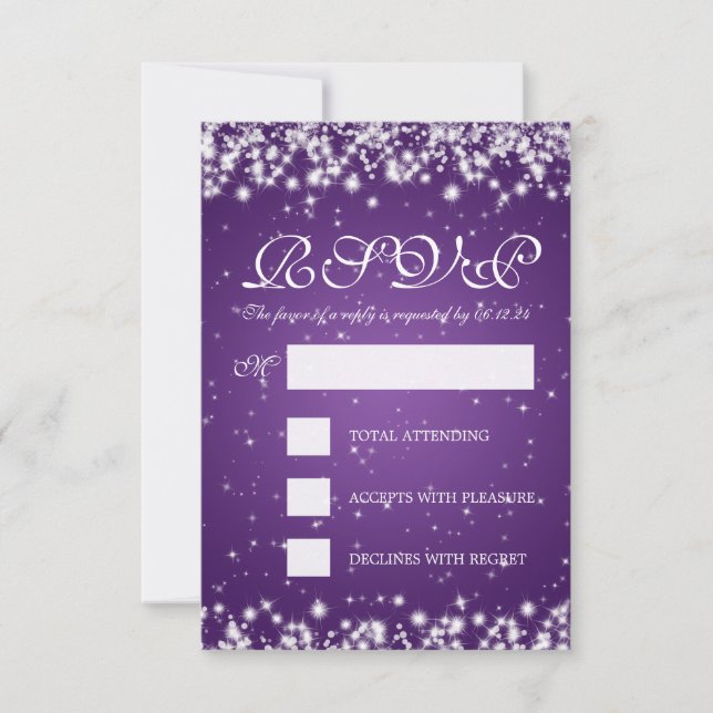 Elegante Wedding UAWG Winter Sparkle Lila RSVP Karte (Vorderseite)