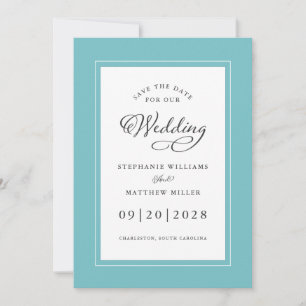 Elegante Wedding Verlobung Calligraphy Aqua White Save The Date