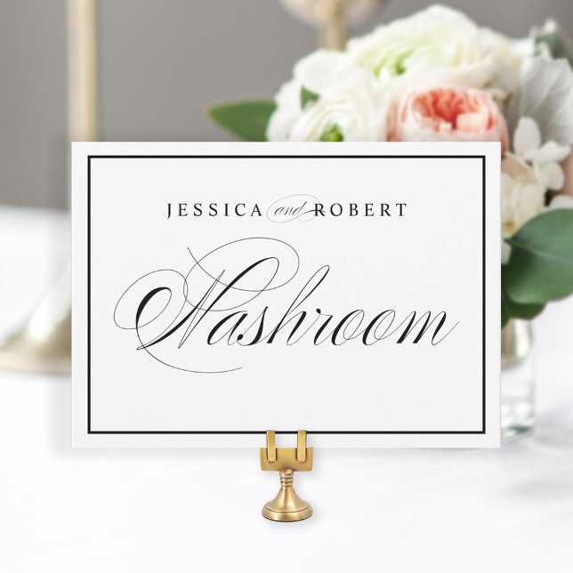 Elegante Wedding Washroom Sign Black Border (Von Creator hochgeladen)