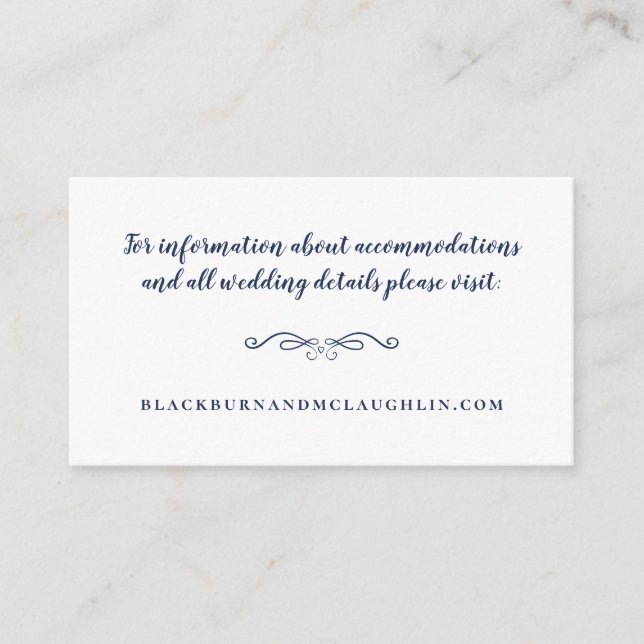 Elegante Wedding Website Blue White Moderne Classi Begleitkarte (Vorderseite)