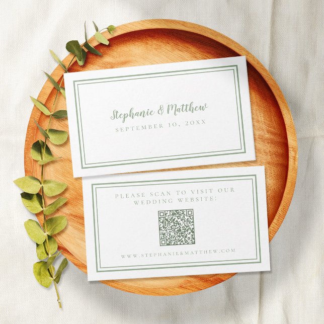 Elegante Wedding Website Modern QR Code Sage Green Begleitkarte (Von Creator hochgeladen)