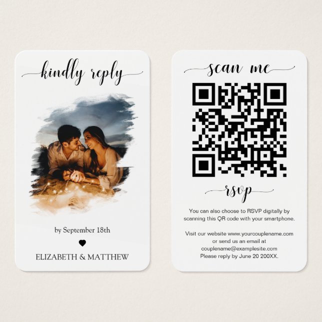 Elegante Wedding Website QR Code Foto RSVP Card (Vorne & Hinten)