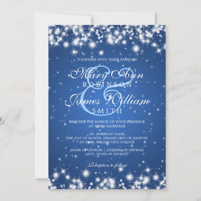 Elegante Wedding Winter Sparkle Blue Einladung (Vorderseite)