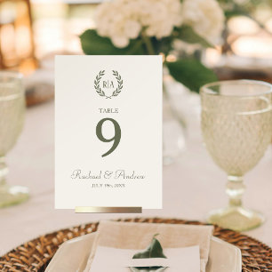 Elegante Wedding Wreath Monogram Green Cream Tischnummer