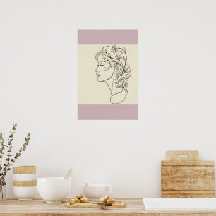 Elegante weibliche Blumenlinienkunst Poster