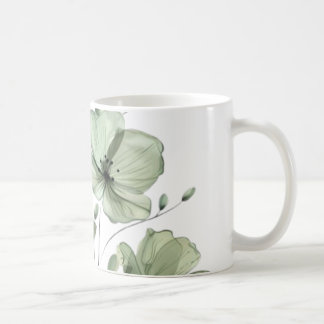 Elegante weiche grüne Blumenillustration Kaffeetas Kaffeetasse