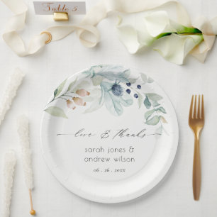 Elegante weiche Pastellfarben Blaue Blattfolie Hoc Pappteller